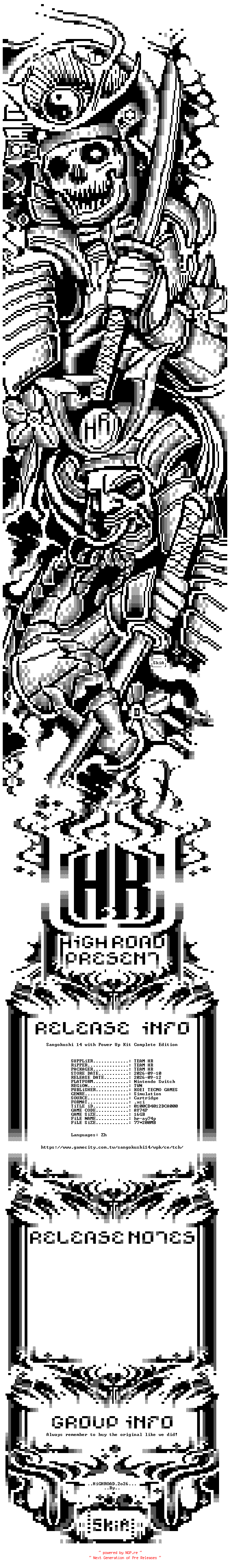 NFO for the release Sangokushi_14_with_Power_Up_Kit_Complete_Edition_CHT_NSW-HR by HR