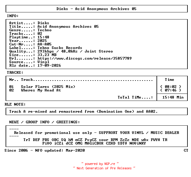 NFO for the release Dieks-Acid_Anonymous_Archives_05-(AA-A05)-VINYL-2025-CT by CT