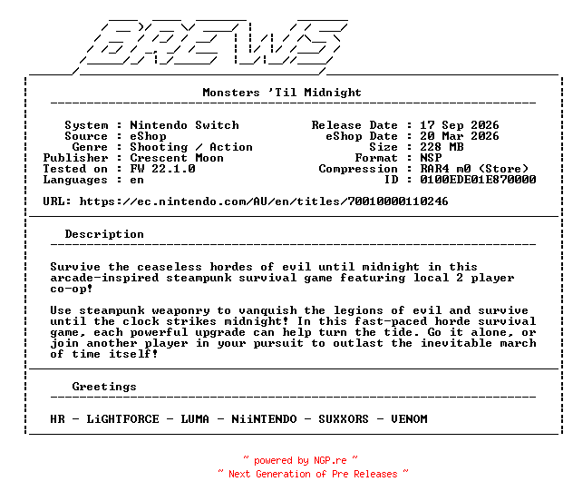 NFO for the release Monsters_Til_Midnight_NSW-BREWS by BREWS