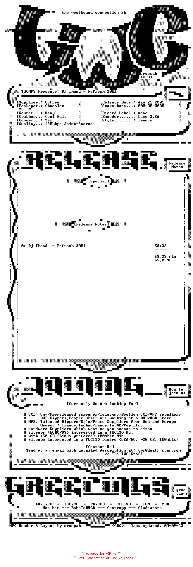 NFO for the release Dj_Thand_-_Refresh_2001-Vinyl-2001-TWCMP3 by TWCMP3
