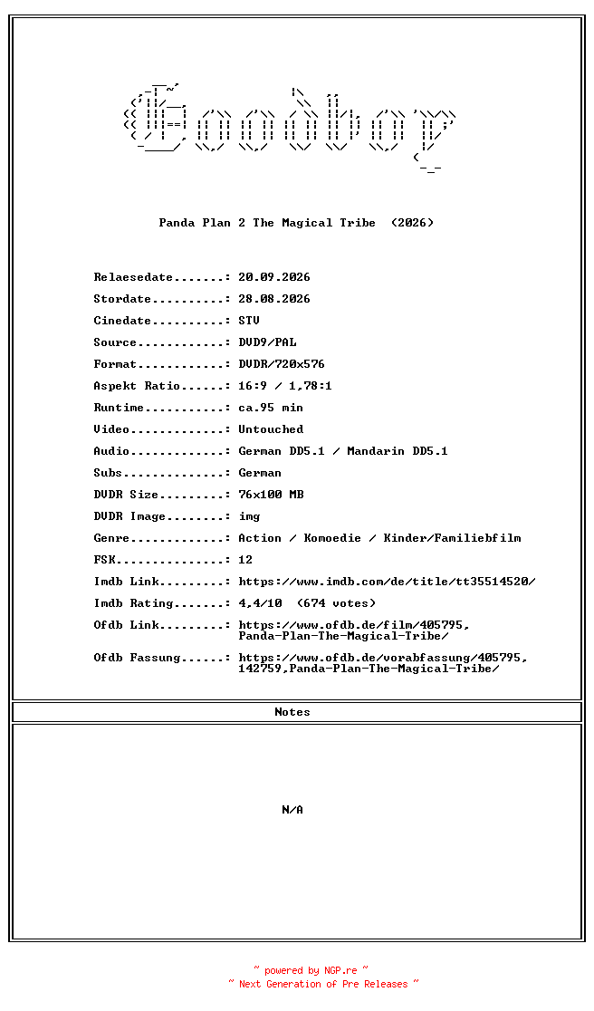 NFO for the release Panda.Plan.2.The.Magical.Tribe.GERMAN.2026.DL.COMPLETE.PAL.DVD9-Goodboy by Goodboy