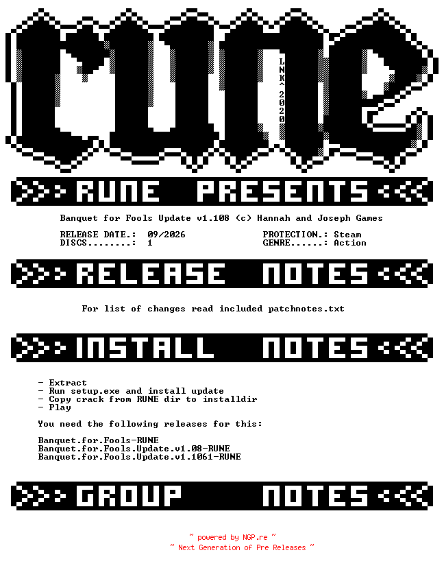 NFO for the release Banquet.for.Fools.Update.v1.108-RUNE by RUNE