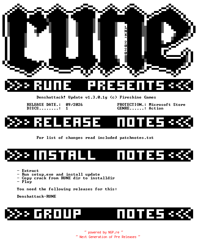 NFO for the release Denshattack.Update.v1.3.0.1g-RUNE by RUNE