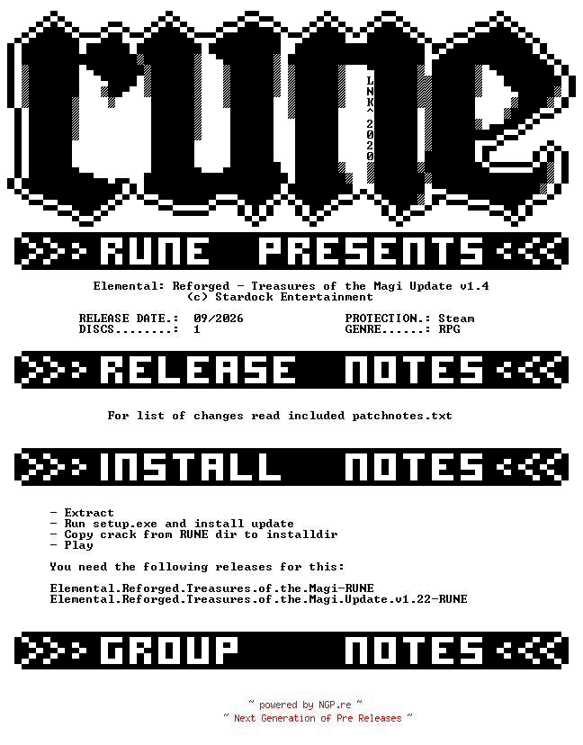 NFO for the release Elemental.Reforged.Treasures.of.the.Magi.Update.v1.4-RUNE by RUNE