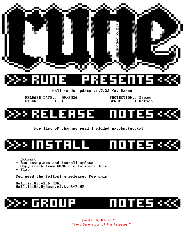 NFO for the release Hell.is.Us.Update.v1.7.22-RUNE by RUNE