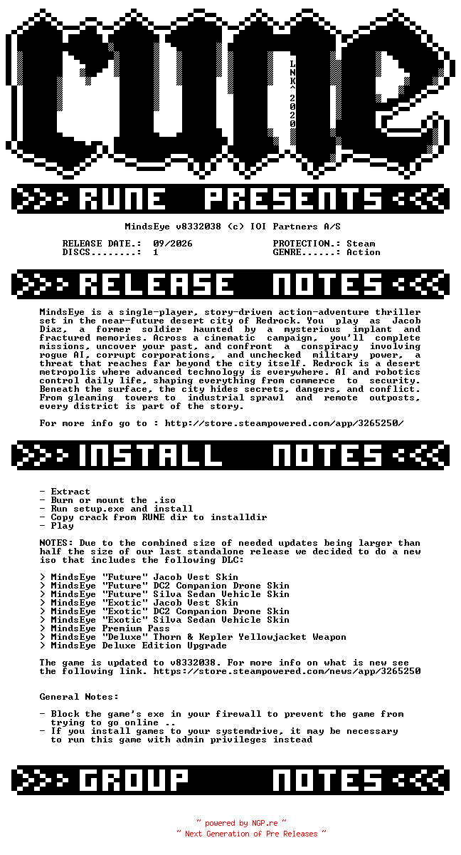 NFO for the release MindsEye.v8332038-RUNE by RUNE