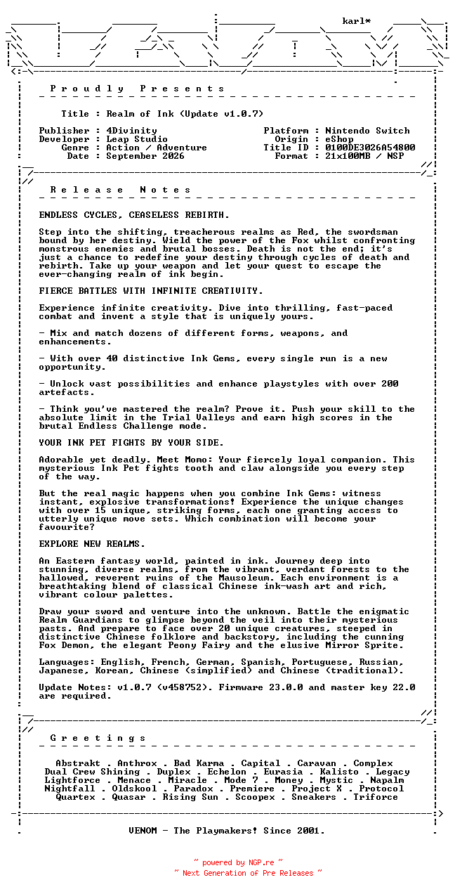 NFO for the release Realm_of_Ink_Update_v1.0.7_NSW-VENOM by VENOM
