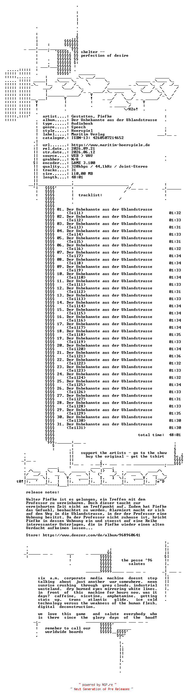 NFO for the release Gestatten_Piefke--Folge_19_Der_Unbekannte_aus_der_Uhlandstrasse-DE-AUDiOBOOK-WEB-2026-SHELTER by SHELTER