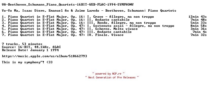 NFO for the release VA-Beethoven_Schumann_Piano_Quartets-16BIT-WEB-FLAC-1994-SYMPHONY by SYMPHONY