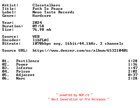 NFO for the release Closetalkers-Path_To_Peace-16BIT-WEB-FLAC-2024-VEXED by VEXED