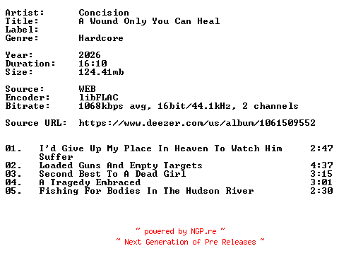NFO for the release Concision-A_Wound_Only_You_Can_Heal-16BIT-WEB-FLAC-2026-VEXED by VEXED