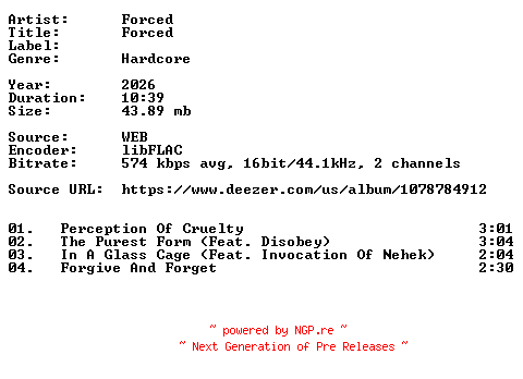 NFO for the release Forced-Forced-16BIT-WEB-FLAC-2026-VEXED by VEXED