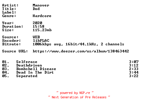 NFO for the release Manover-Dod-16BIT-WEB-FLAC-2020-VEXED by VEXED