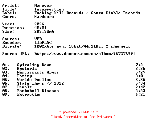 NFO for the release Manover-Insurrection-16BIT-WEB-FLAC-2026-VEXED by VEXED