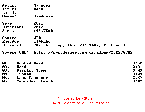 NFO for the release Manover-Raid-16BIT-WEB-FLAC-2021-VEXED by VEXED