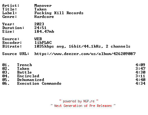 NFO for the release Manover-Taken-16BIT-WEB-FLAC-2023-VEXED by VEXED