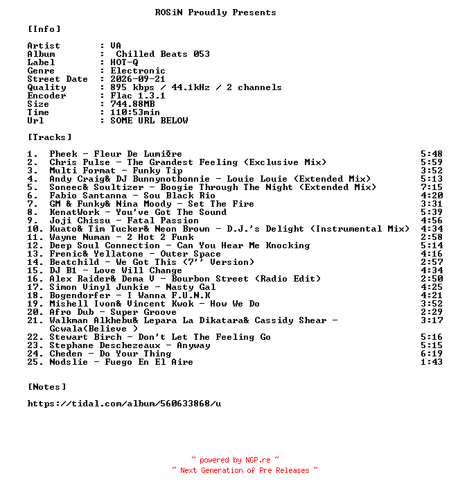 NFO for the release VA-Chilled_Beats_053-16BIT-WEB-FLAC-2026-ROSiN by ROSiN