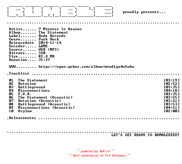 NFO for the release 7_Minutes_In_Heaven-The_Statement-(WEB)-2014-RUMBLE by RUMBLE