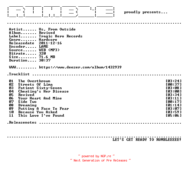 NFO for the release Us_From_Outside-Revived-(WEB)-2011-RUMBLE by RUMBLE