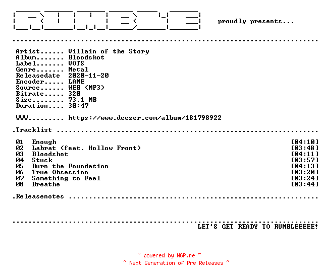 NFO for the release Villain_of_the_Story-Bloodshot-(WEB)-2020-RUMBLE by RUMBLE