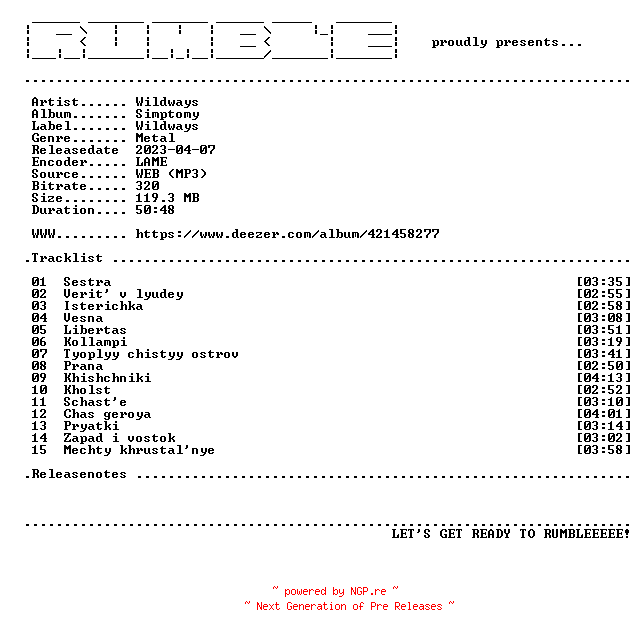 NFO for the release Wildways-Simptomy-(WEB)-RU-2023-RUMBLE by RUMBLE