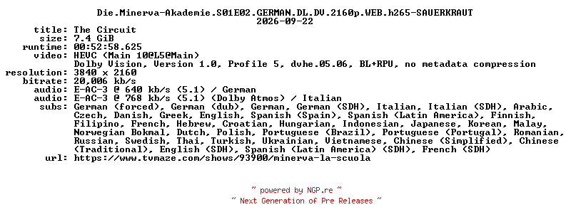 NFO for the release Die.Minerva-Akademie.S01E02.GERMAN.DL.DV.2160p.WEB.h265-SAUERKRAUT by SAUERKRAUT