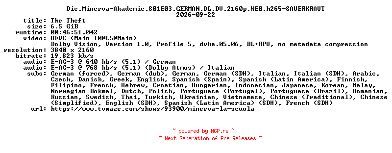 NFO for the release Die.Minerva-Akademie.S01E03.GERMAN.DL.DV.2160p.WEB.h265-SAUERKRAUT by SAUERKRAUT