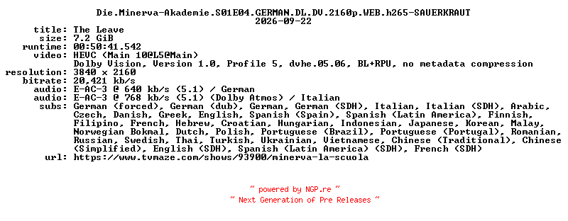 NFO for the release Die.Minerva-Akademie.S01E04.GERMAN.DL.DV.2160p.WEB.h265-SAUERKRAUT by SAUERKRAUT
