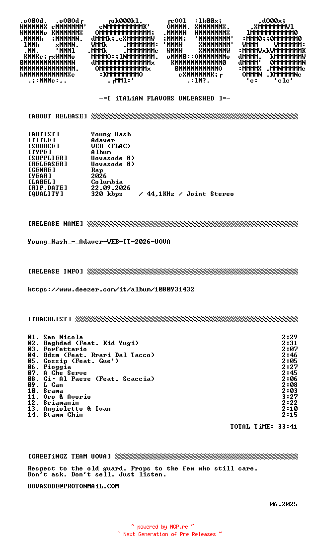 NFO for the release Young_Hash_-_Adaver-WEB-IT-2026-UOVA by UOVA