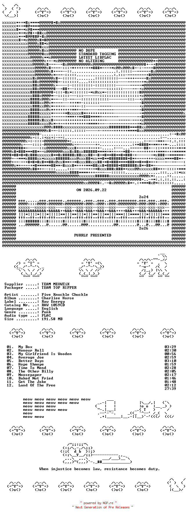 NFO for the release Five_Knuckle_Chuckle--Charliee_Horse-CD-FLAC-1996-MEOWZiK by MEOWZiK