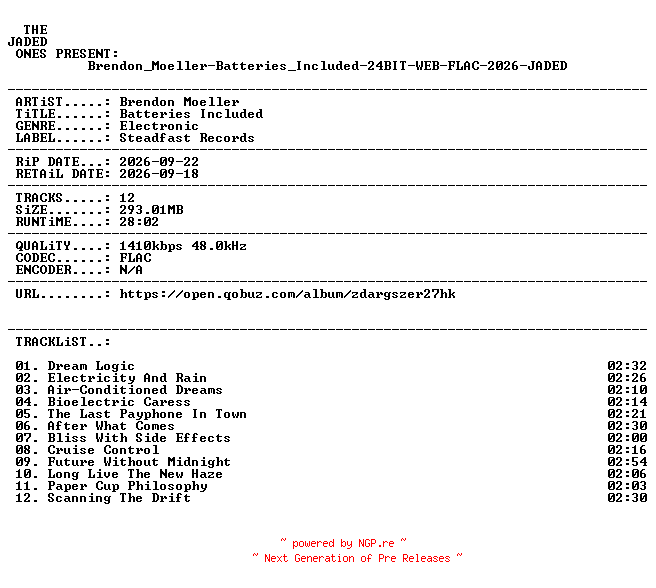 NFO for the release Brendon_Moeller-Batteries_Included-24BIT-WEB-FLAC-2026-JADED by JADED
