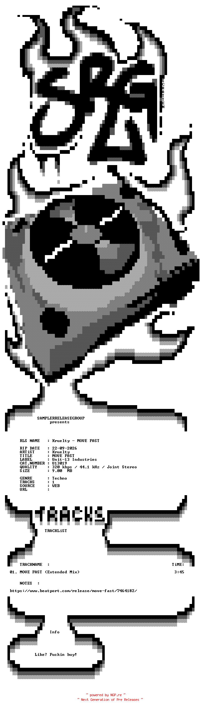 NFO for the release Kruelty_-_MOVE_FAST-(U13019)-SINGLE-WEB-2026-SRG by SRG