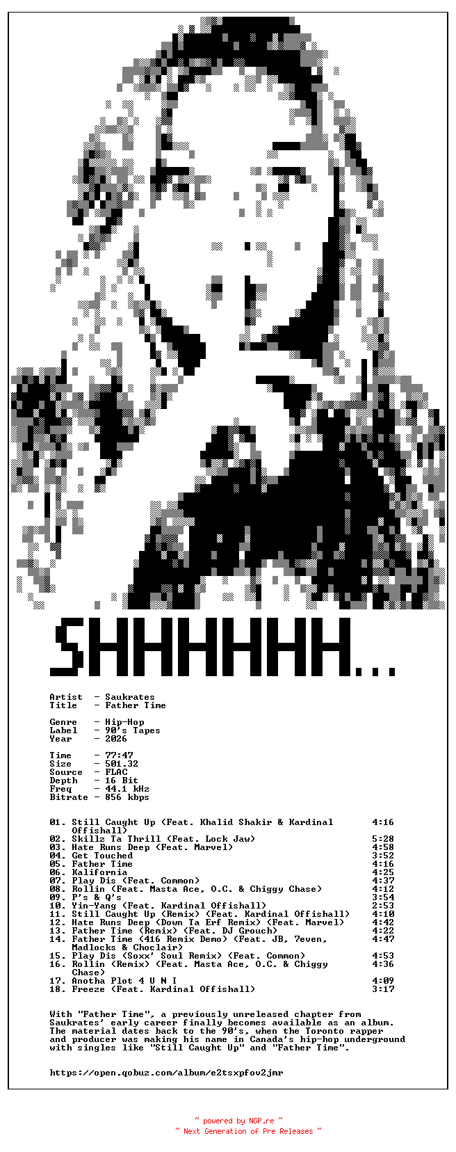 NFO for the release Saukrates-Father_Time-16BIT-WEB-FLAC-2026-SHHHHHH by SHHHHHH
