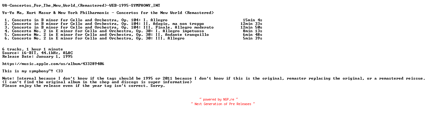 NFO for the release VA-Concertos_For_The_New_World_(Remastered)-WEB-1995-SYMPHONY_INT by SYMPHONY_INT