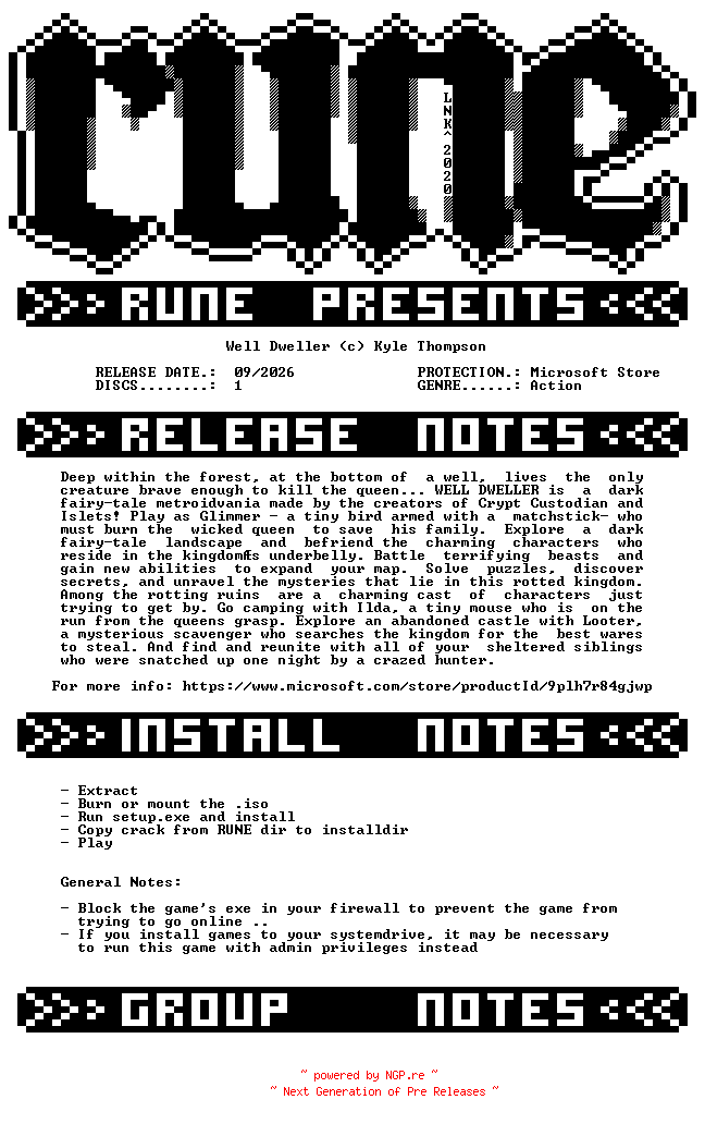 NFO for the release Well.Dweller-RUNE by RUNE