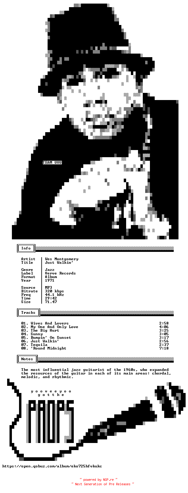 NFO for the release Wes_Montgomery-Just_Walkin-WEB-1971-UVU by UVU