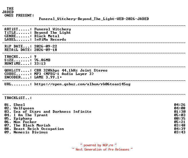 NFO for the release Funeral_Witchery-Beyond_The_Light-WEB-2026-JADED by JADED