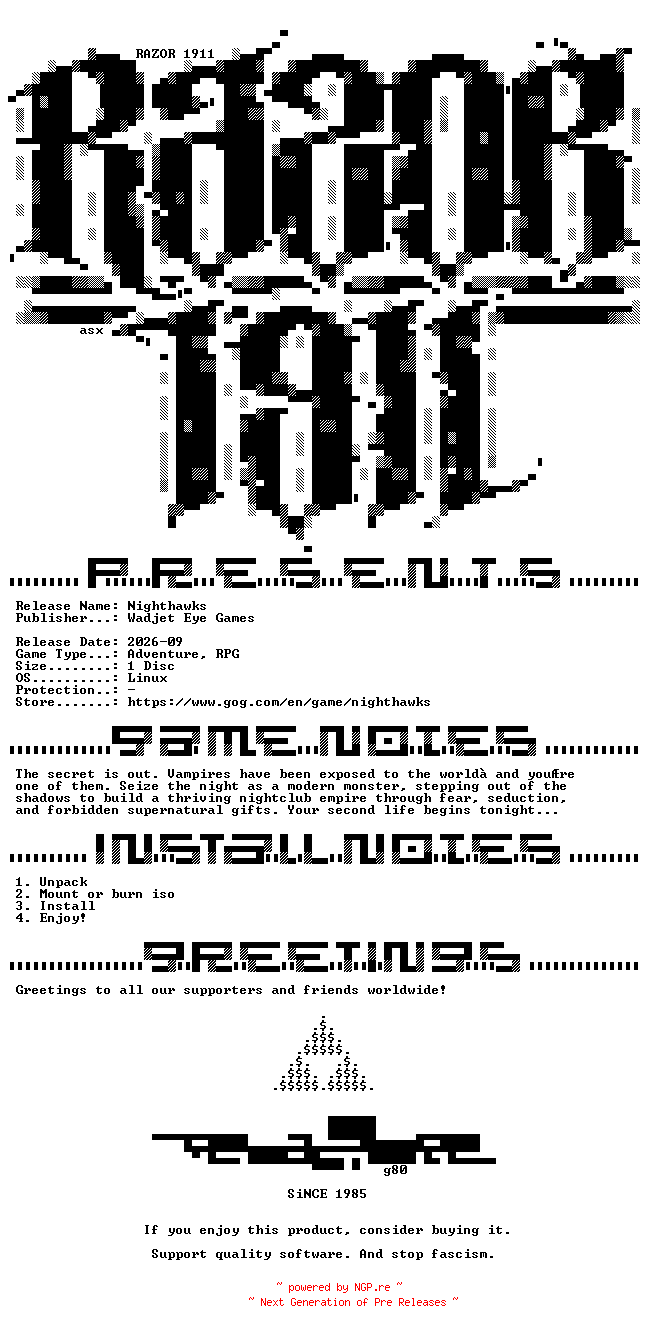 NFO for the release Nighthawks_Linux-Razor1911 by Razor1911