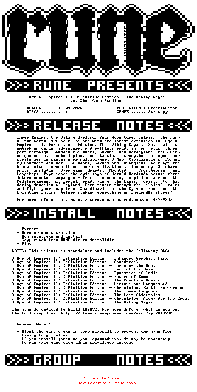 NFO for the release Age.of.Empires.II.Definitive.Edition.The.Viking.Sagas-RUNE by RUNE