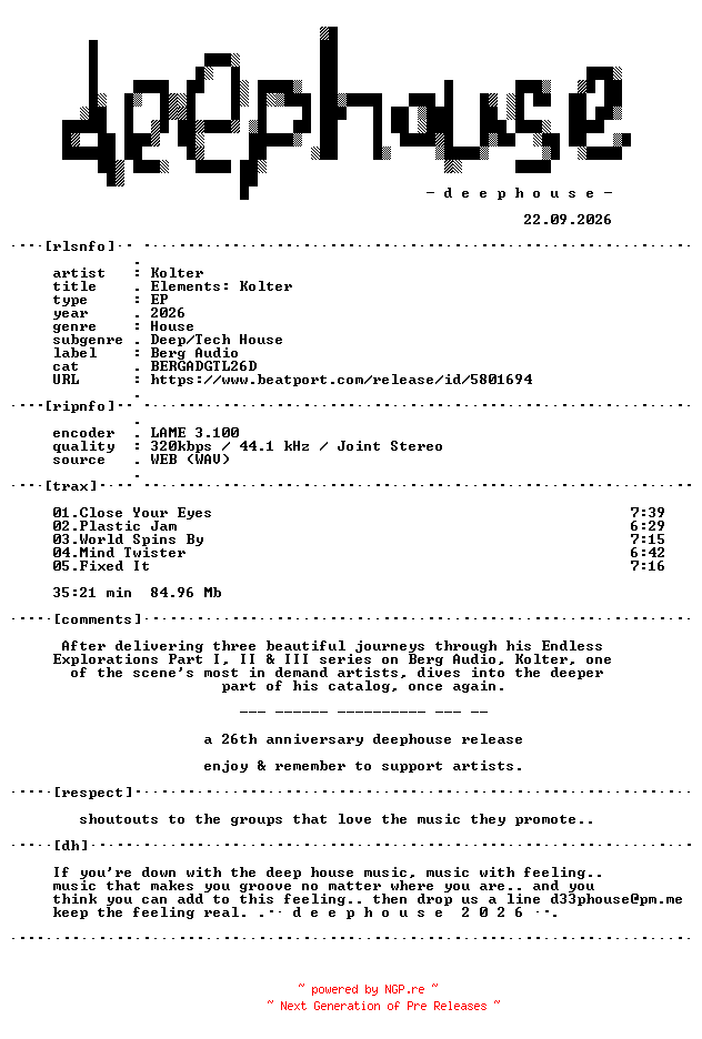 NFO for the release Kolter--Elements_Kolter-(BERGADGTL26D)-WEB-2026-dh by dh