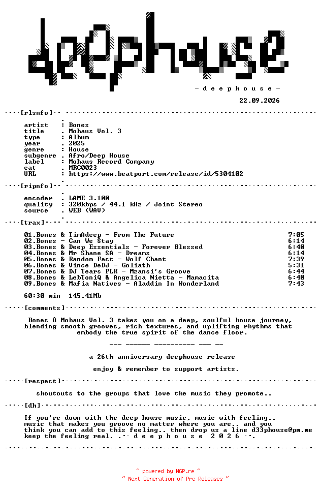 NFO for the release Bones--Mohaus_Vol_3-(MRC0023)-WEB-2025-dh by dh