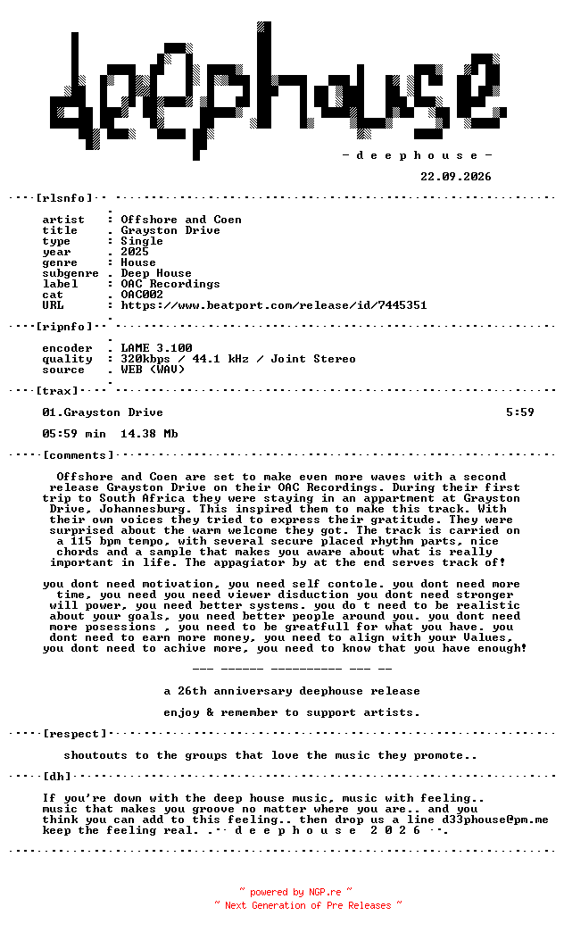 NFO for the release Offshore_and_Coen--Grayston_Drive-(OAC002)-SINGLE-WEB-2025-dh by dh