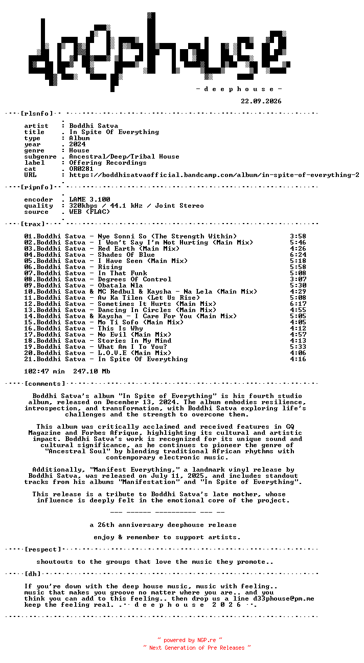 NFO for the release Boddhi_Satva--In_Spite_Of_Everything-(OR0281)-WEB-2024-dh_int by dh_int