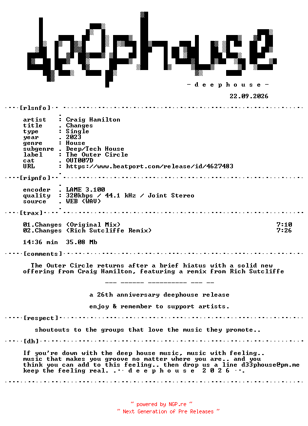NFO for the release Craig_Hamilton--Changes-(OUT007D)-WEB-2023-dh by dh