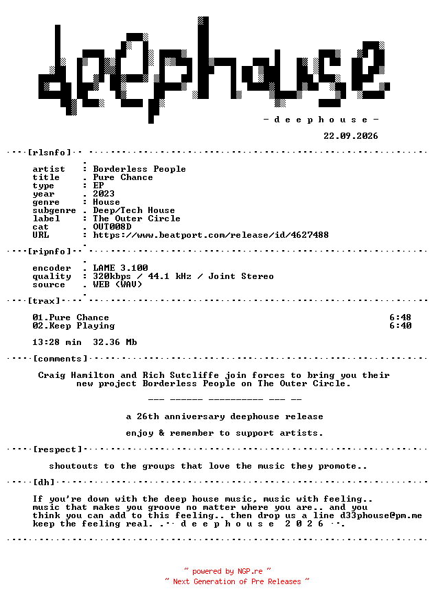 NFO for the release Borderless_People--Pure_Chance-(OUT008D)-WEB-2023-dh by dh