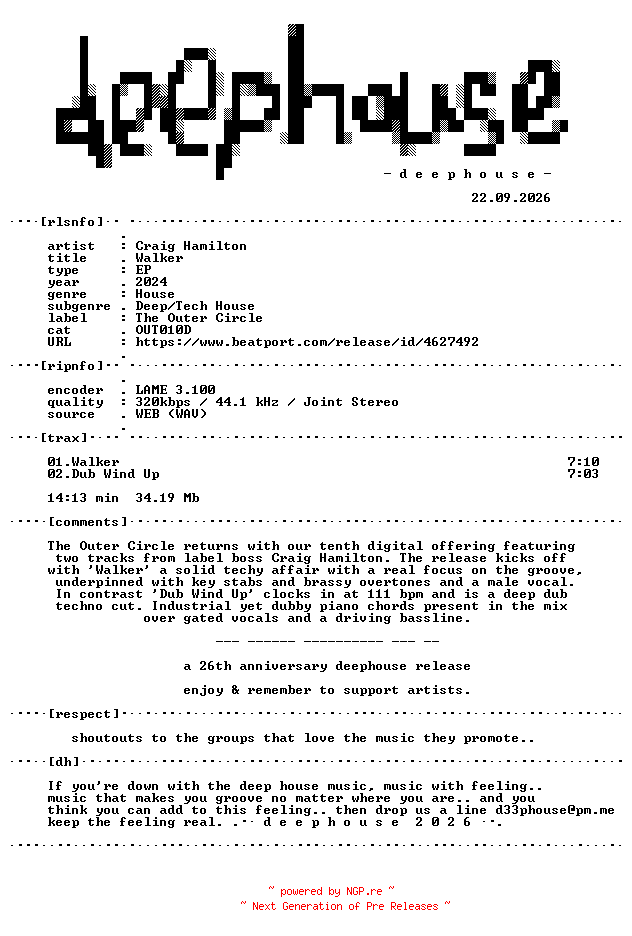 NFO for the release Craig_Hamilton--Walker-(OUT010D)-WEB-2024-dh by dh