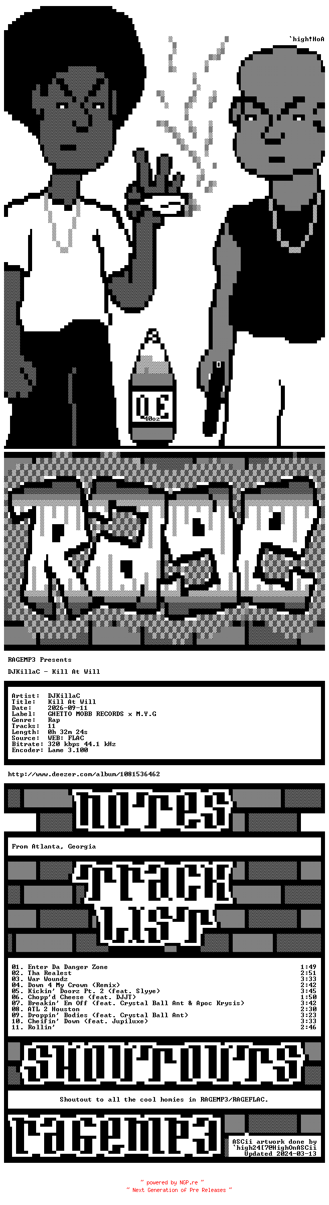 NFO for the release DJKillaC-Kill_At_Will-WEB-2026-RAGEMP3 by RAGEMP3