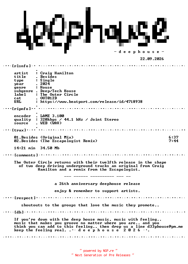 NFO for the release Craig_Hamilton--Besides-(OUT012D)-WEB-2024-dh by dh