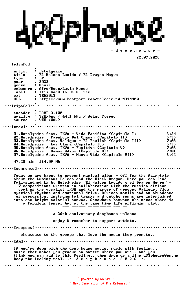 NFO for the release Betelgeize--El_Halcon_Lucido_Y_El_Dragon_Negro-(TREE013)-WEB-2023-dh by dh