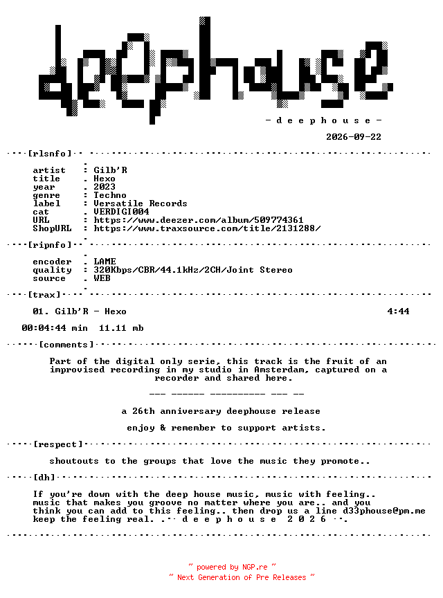 NFO for the release GilbR--Hexo-(VERDIGI004)-SINGLE-WEB-2023-dh by dh